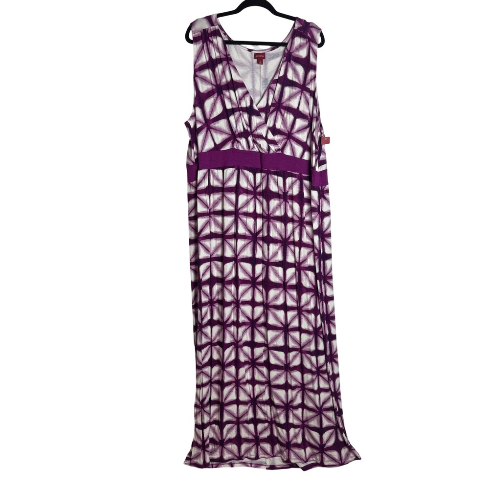 Merona Plus Sz 4X Purple Geometric Tie Dye Stretchy Summer Maxi Dress V-Neck